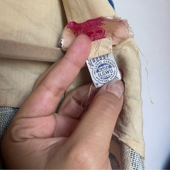 Vintage 60s Stacy Ames dress in paisley batik motif print of green blue & cream - Picture 7 of 8